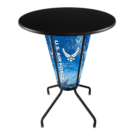 Holland Bar Stool Co Lighted 42" Black Air Force Pub Table, Black, 36" dia. Top L218B42AirForOD36RBlk
